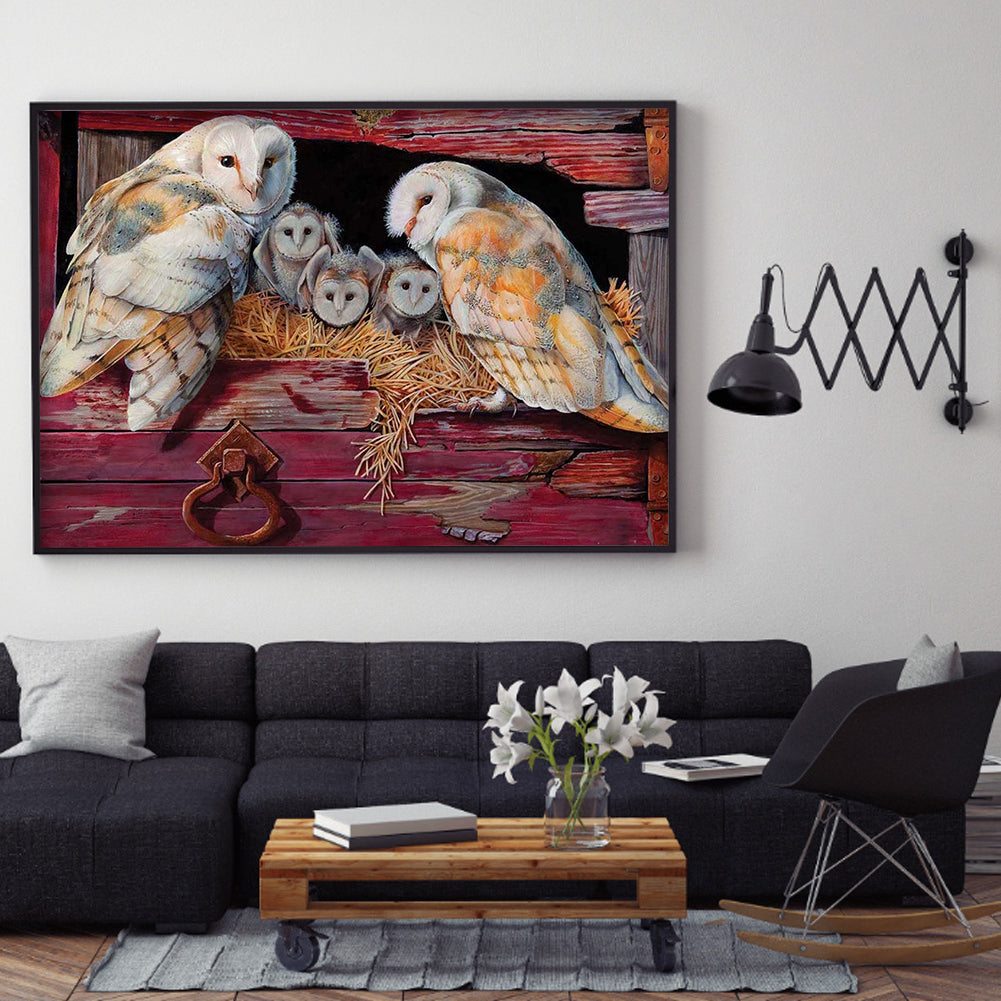 Owl Family - Full Square Drill Diamond Painting 30*40CM