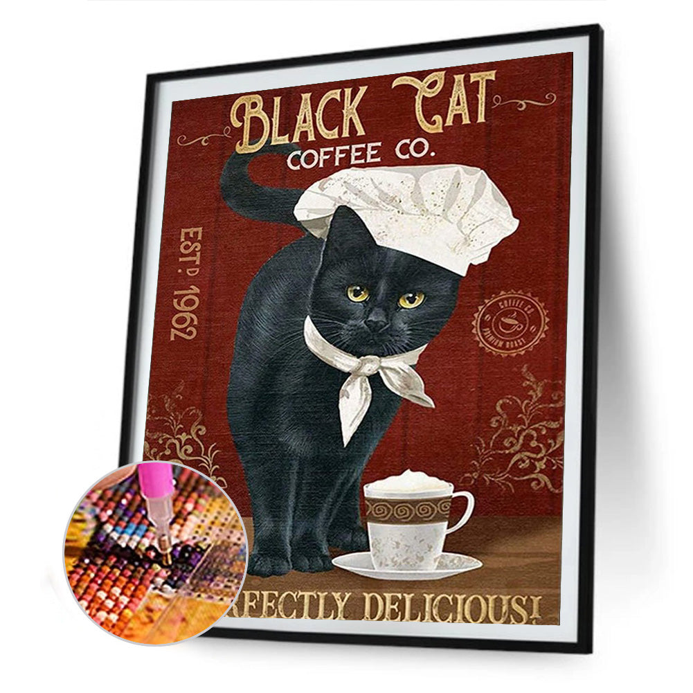 Black Cat Pictorial - Full Round Drill Diamond Painting 30*40CM