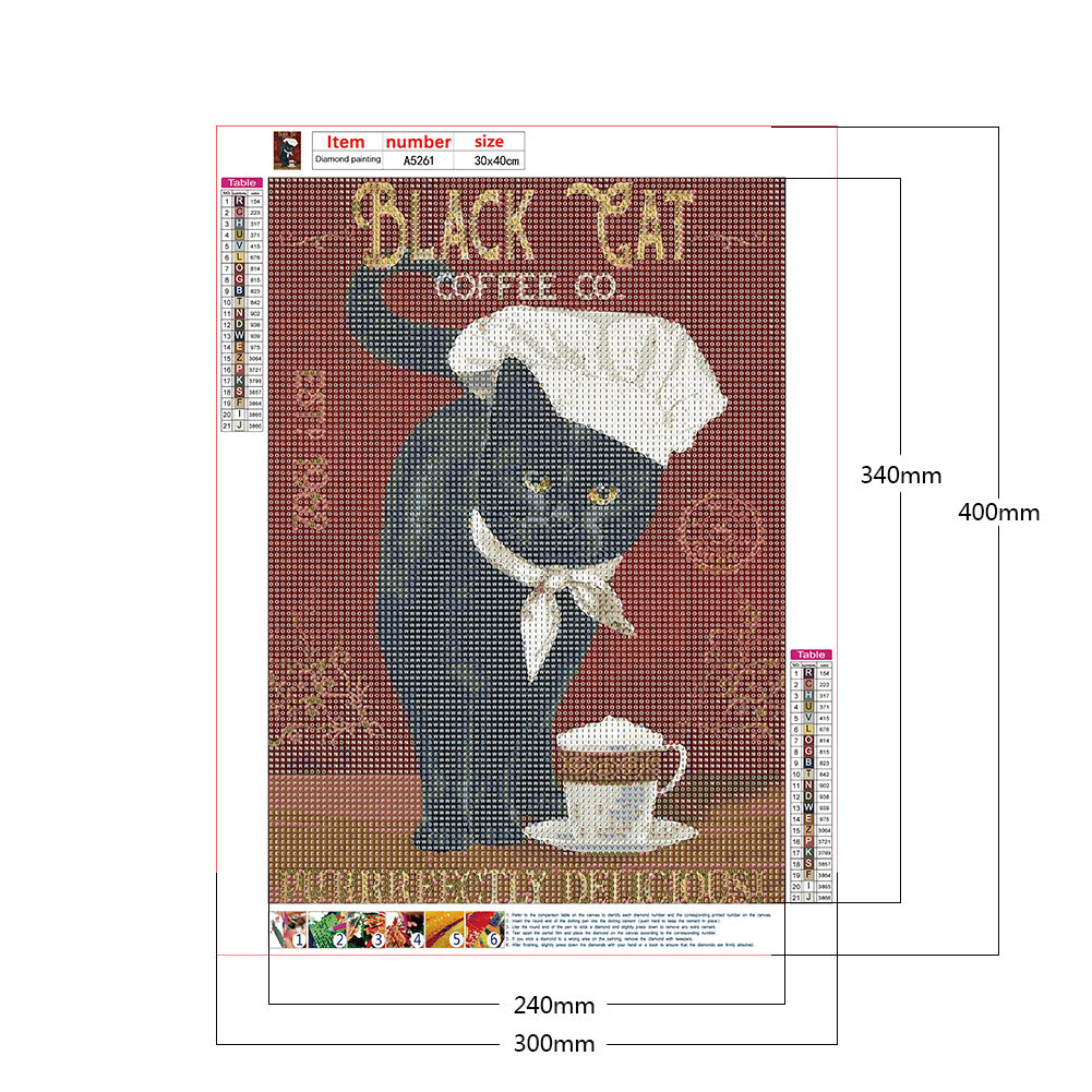 Black Cat Pictorial - Full Round Drill Diamond Painting 30*40CM