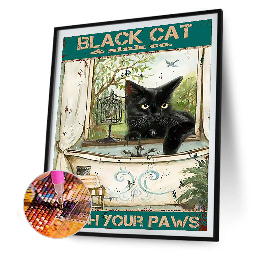 Black Cat Pictorial - Full Round Drill Diamond Painting 30*40CM