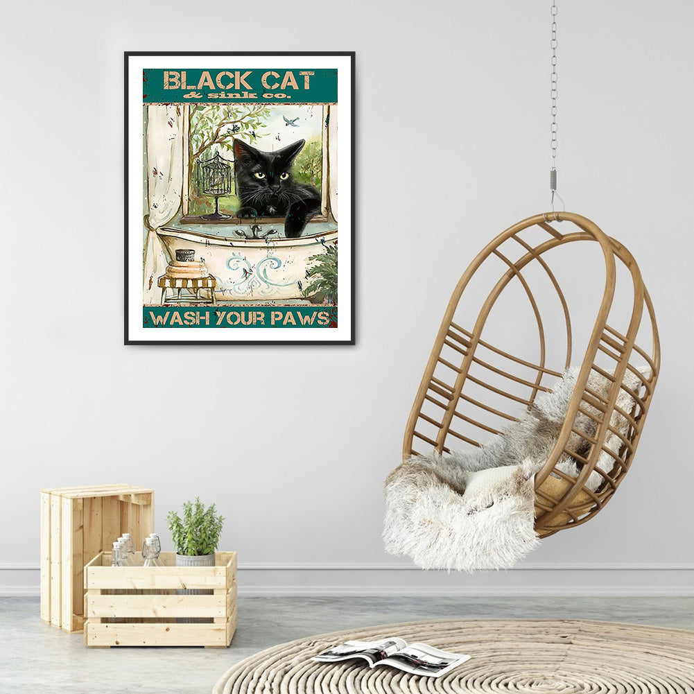 Black Cat Pictorial - Full Round Drill Diamond Painting 30*40CM