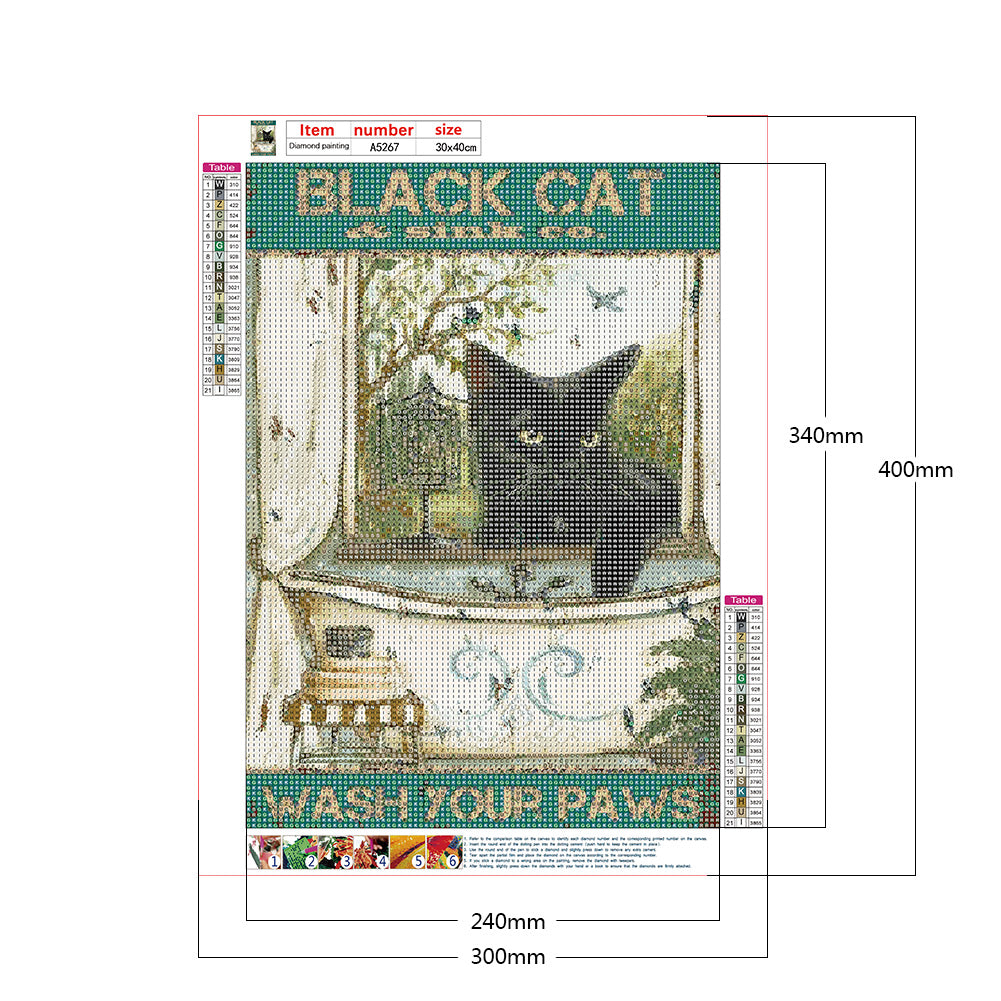 Black Cat Pictorial - Full Round Drill Diamond Painting 30*40CM