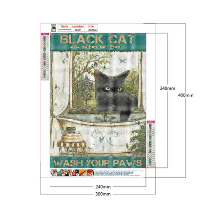 Black Cat Pictorial - Full Round Drill Diamond Painting 30*40CM