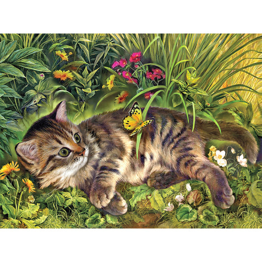 Cat Playing Butterfly - Full Square Drill Diamond Painting 30*40CM