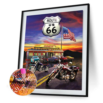 American Flag Motorbike - Full Square Drill Diamond Painting 30*40CM