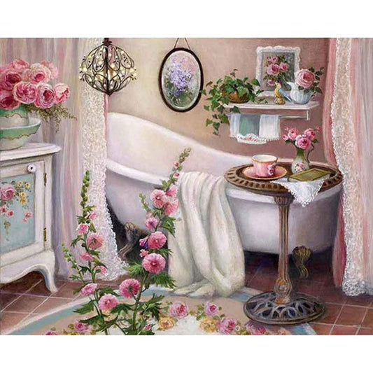 Bathroom With Flowers - Full Square Drill Diamond Painting 40*30CM