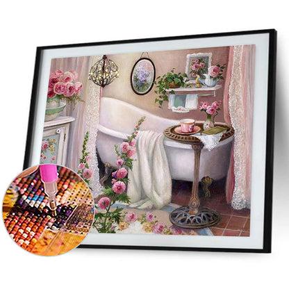 Bathroom With Flowers - Full Square Drill Diamond Painting 40*30CM