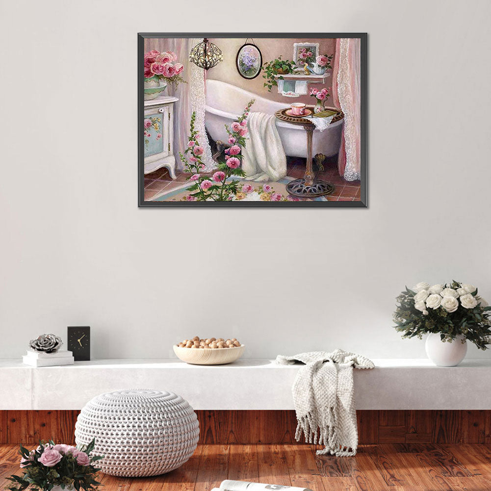 Bathroom With Flowers - Full Square Drill Diamond Painting 40*30CM