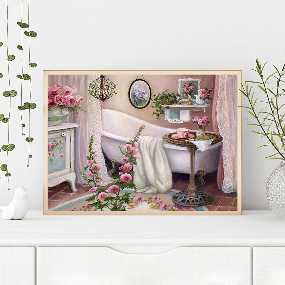 Bathroom With Flowers - Full Square Drill Diamond Painting 40*30CM