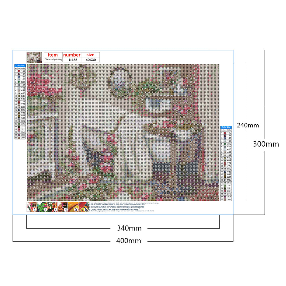 Bathroom With Flowers - Full Square Drill Diamond Painting 40*30CM