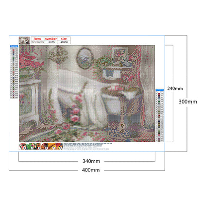 Bathroom With Flowers - Full Square Drill Diamond Painting 40*30CM