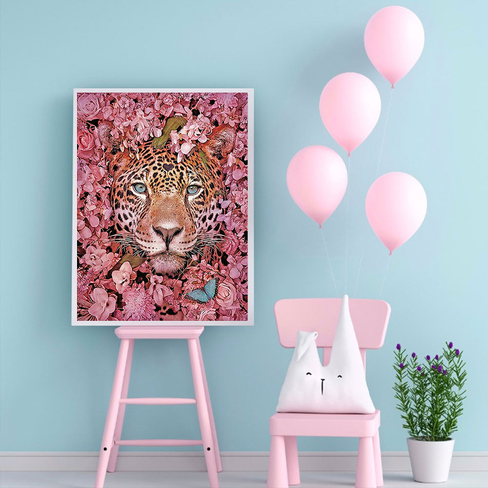Cheetah And Flower - Full Round Drill Diamond Painting 30*40CM