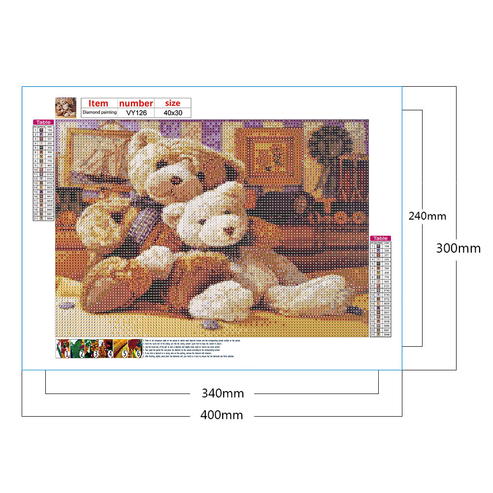 Teddy Bear - Full Round Drill Diamond Painting 40*30CM