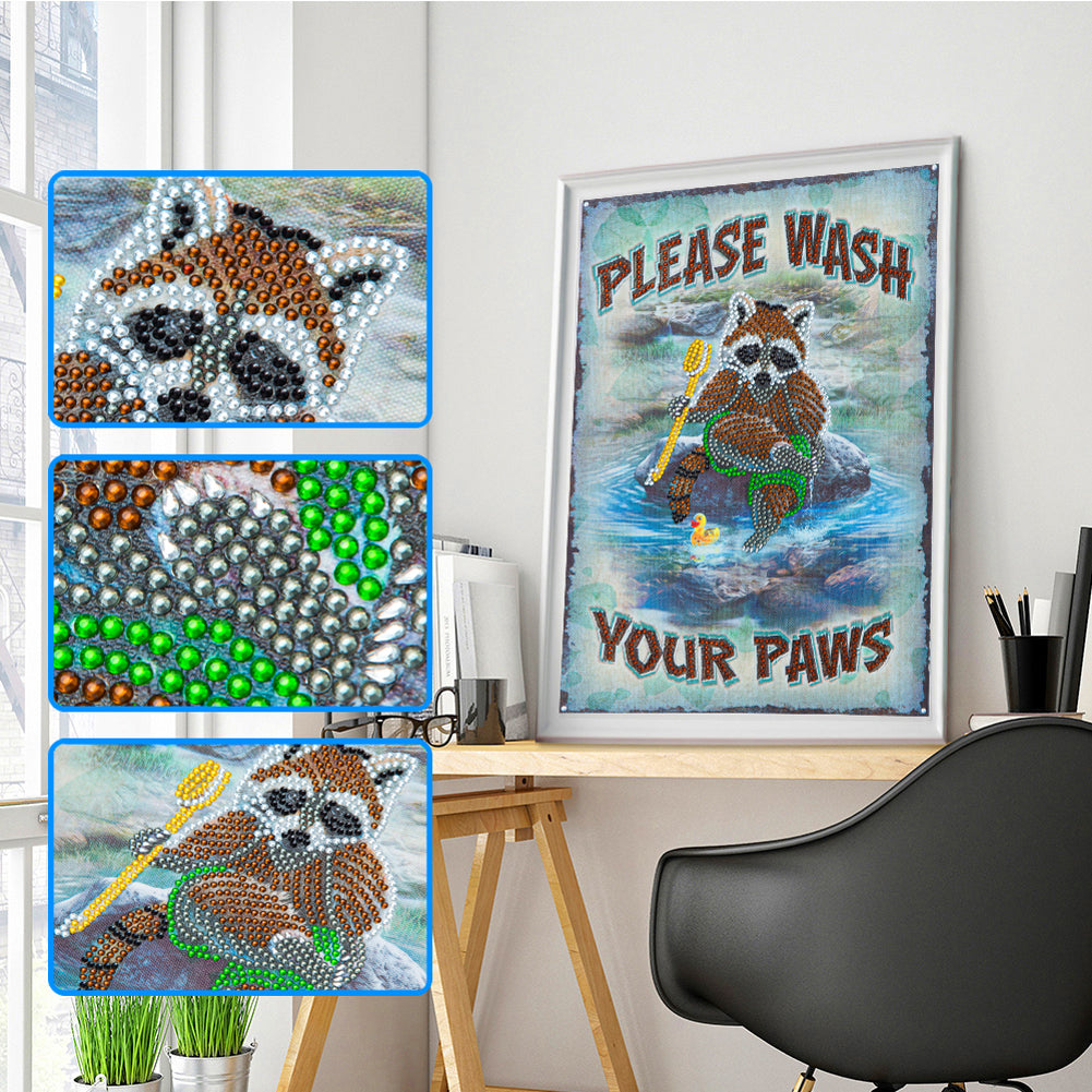 Raccoon Calligraphy And Painting - Special Shaped Drill Diamond Paiting 30*40CM