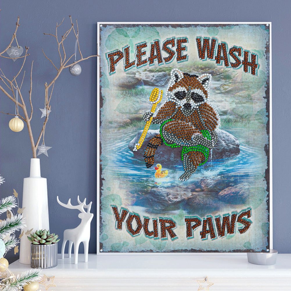 Raccoon Calligraphy And Painting - Special Shaped Drill Diamond Paiting 30*40CM