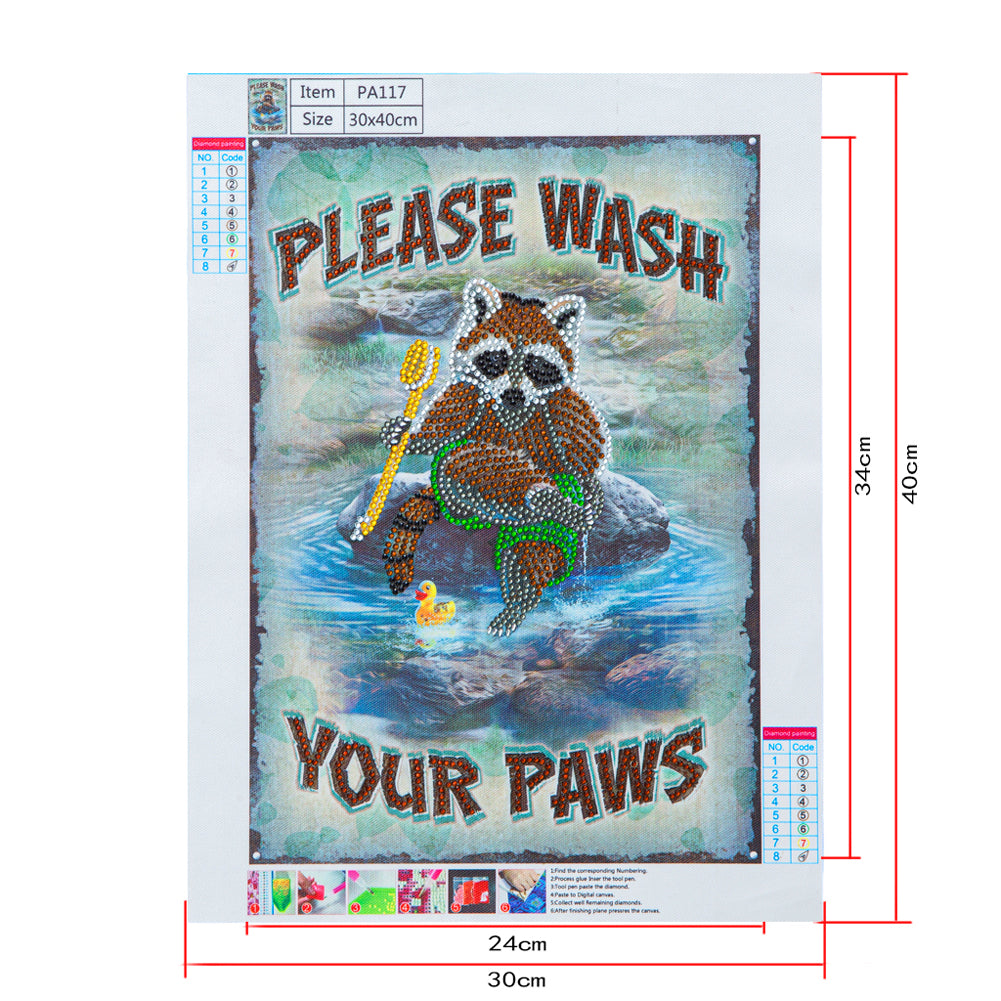 Raccoon Calligraphy And Painting - Special Shaped Drill Diamond Paiting 30*40CM