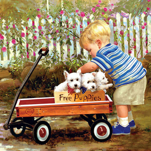 Little Boy With Pulling Cart - Full Round Drill Diamond Painting 40*40CM