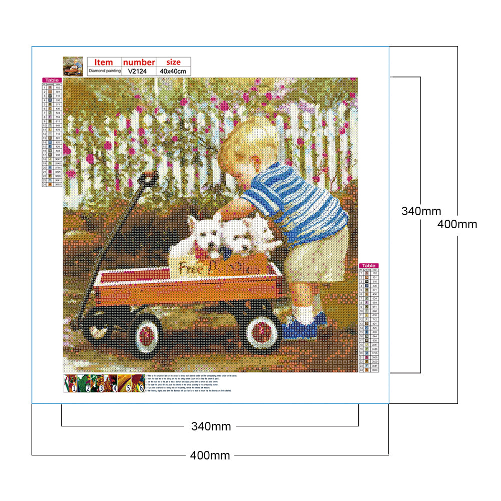 Little Boy With Pulling Cart - Full Round Drill Diamond Painting 40*40CM