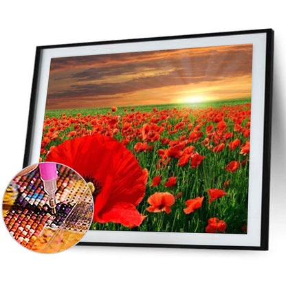 Sunset Flower Sea - Poppy - Full Round Drill Diamond Painting 40*30CM