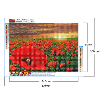 Sunset Flower Sea - Poppy - Full Round Drill Diamond Painting 40*30CM