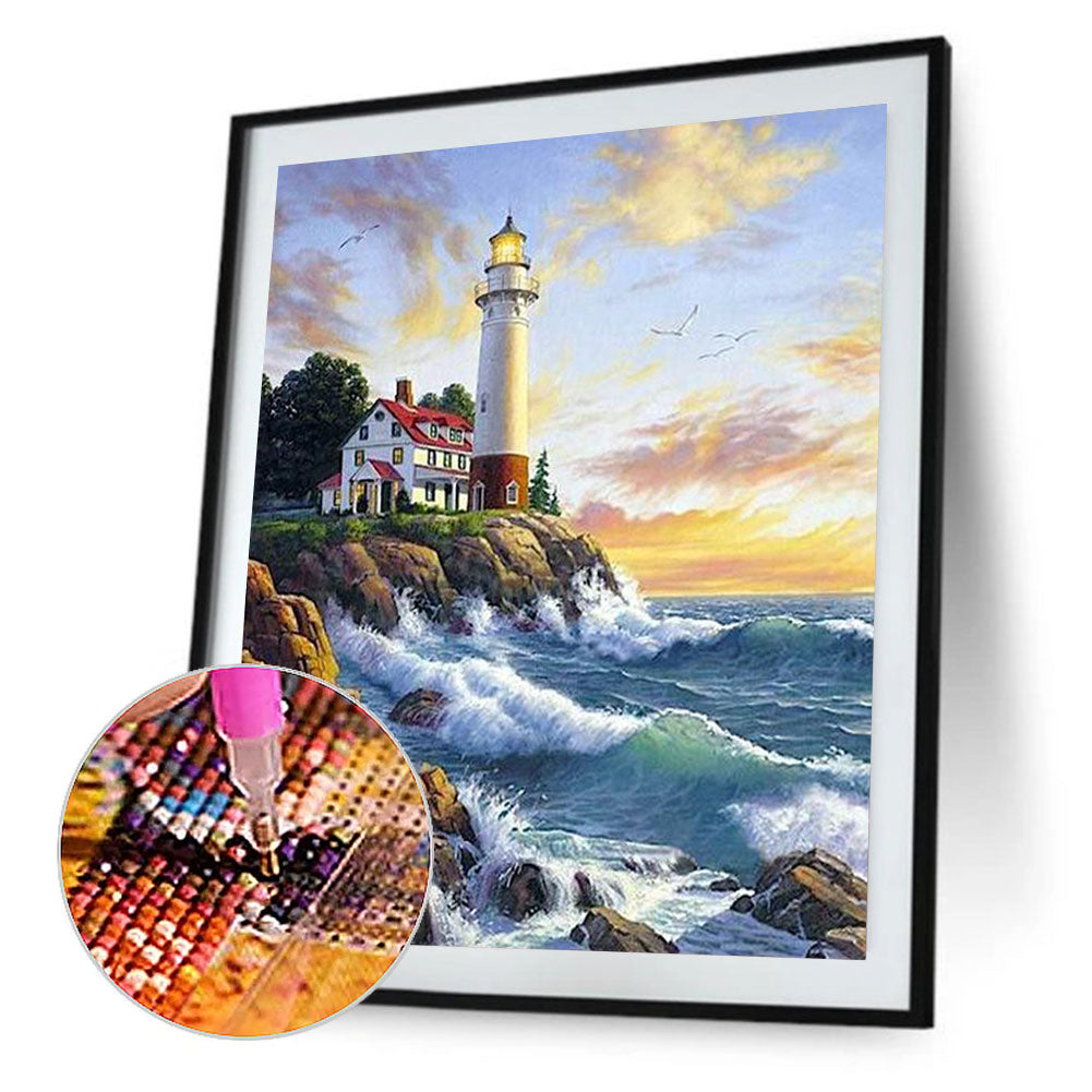 Sunset Lighthouse - Full Round Drill Diamond Painting 50*60CM