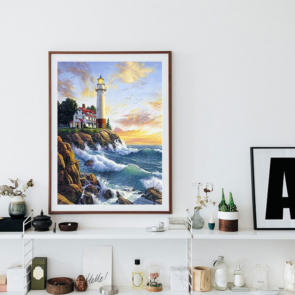 Sunset Lighthouse - Full Round Drill Diamond Painting 50*60CM