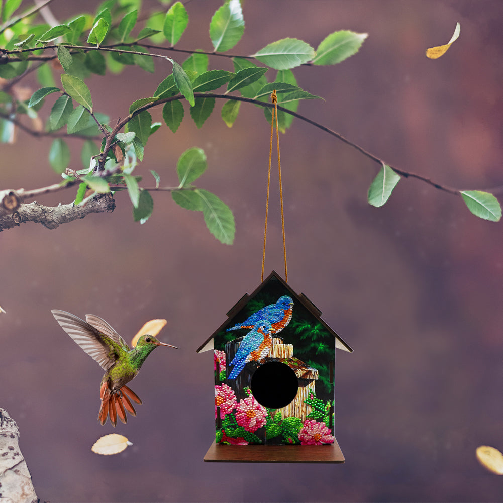 Hanging Bird House DIY Diamond Painting Wooden Bird Nest Hut Parrot Cage