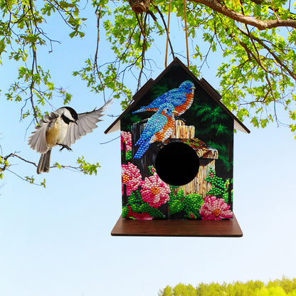 Hanging Bird House DIY Diamond Painting Wooden Bird Nest Hut Parrot Cage