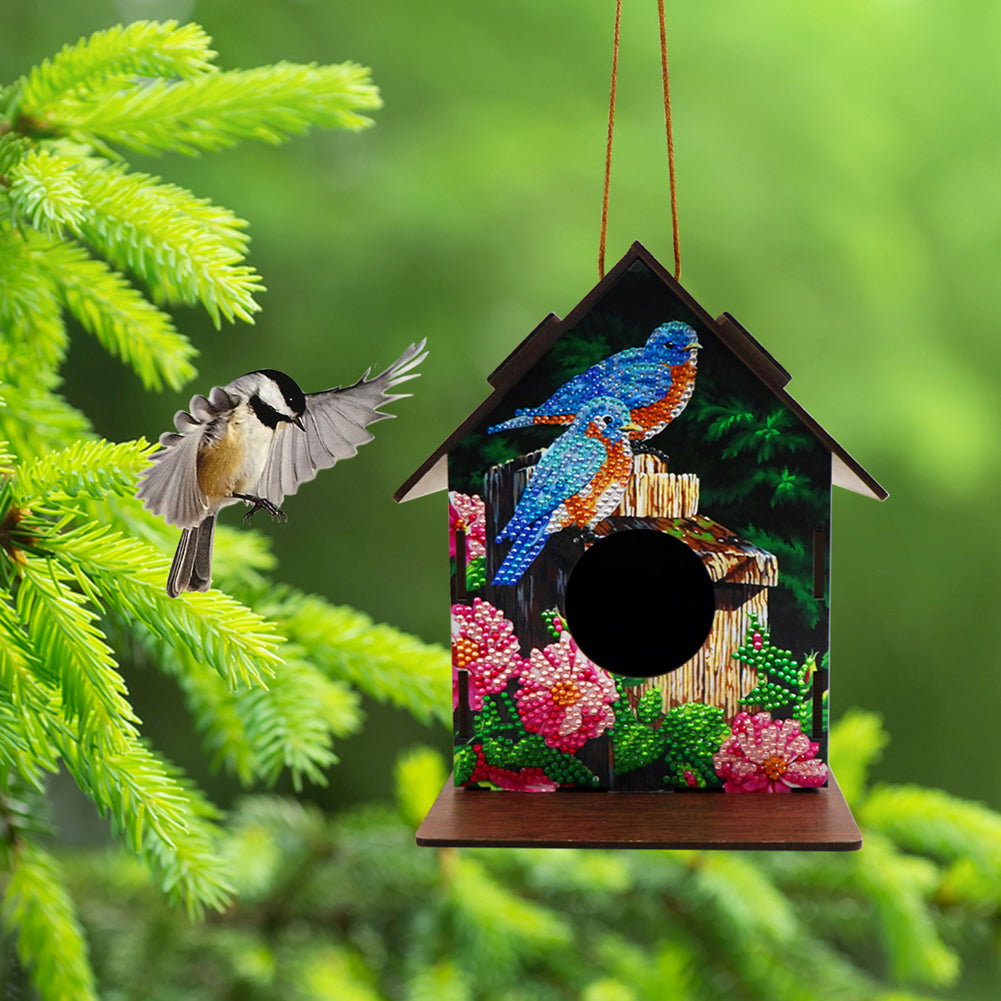 Hanging Bird House DIY Diamond Painting Wooden Bird Nest Hut Parrot Cage