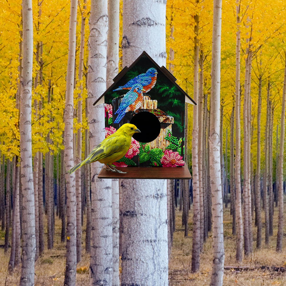 Hanging Bird House DIY Diamond Painting Wooden Bird Nest Hut Parrot Cage