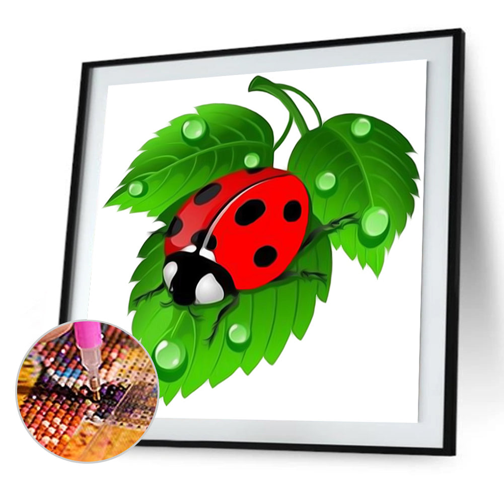 Ladybug On Green Leaf - Full Square Drill Diamond Painting 30*30CM