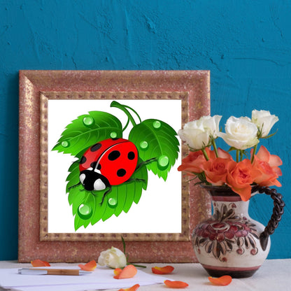 Ladybug On Green Leaf - Full Square Drill Diamond Painting 30*30CM