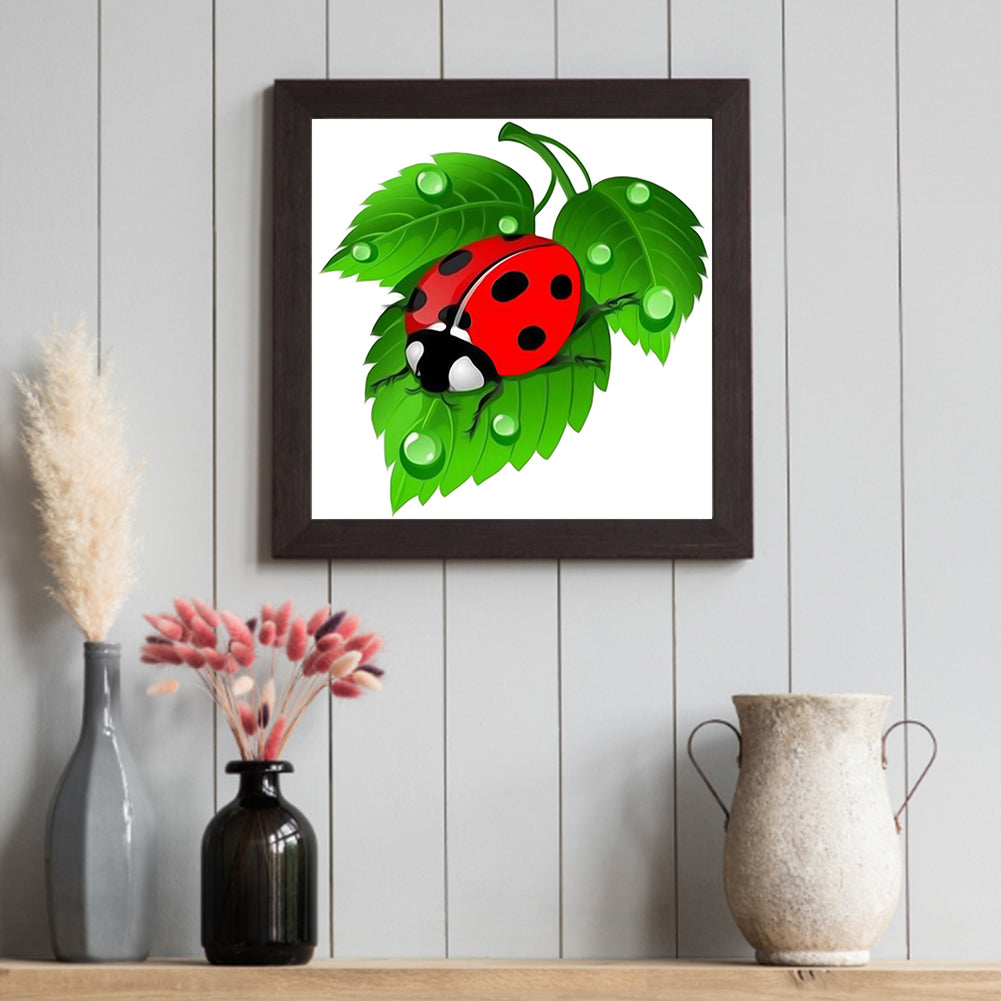 Ladybug On Green Leaf - Full Square Drill Diamond Painting 30*30CM