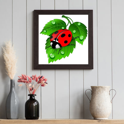 Ladybug On Green Leaf - Full Square Drill Diamond Painting 30*30CM