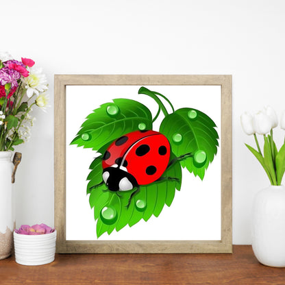 Ladybug On Green Leaf - Full Square Drill Diamond Painting 30*30CM