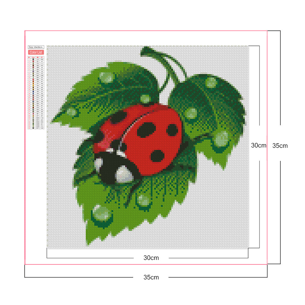 Ladybug On Green Leaf - Full Square Drill Diamond Painting 30*30CM