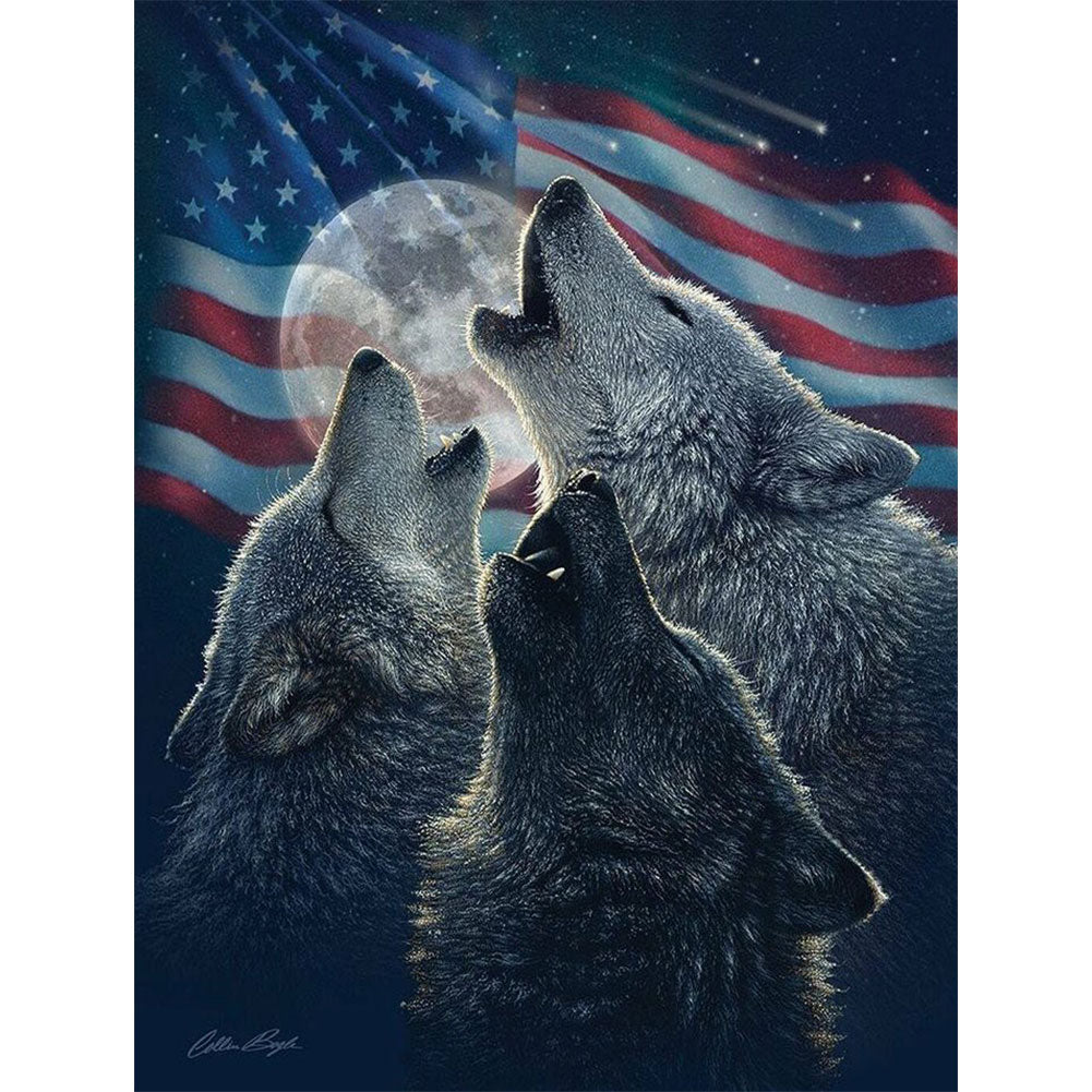 Mizi Flag Wolf - Full Round Drill Diamond Painting 30*40CM