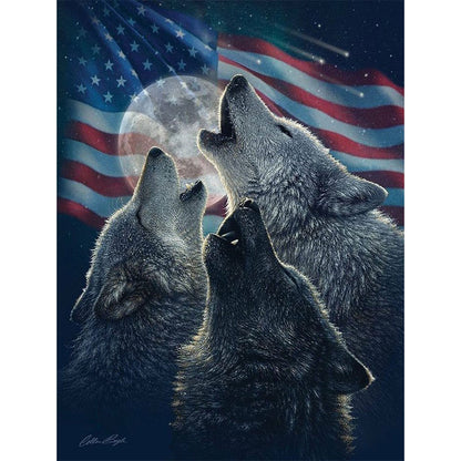 Mizi Flag Wolf - Full Round Drill Diamond Painting 30*40CM