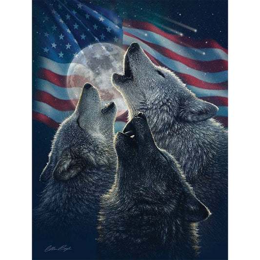 Mizi Flag Wolf - Full Round Drill Diamond Painting 30*40CM