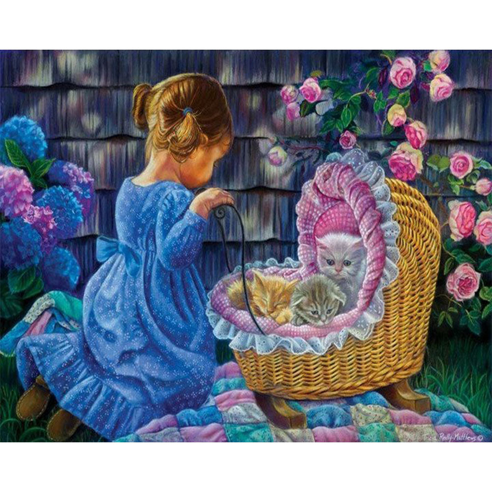 Cat Girl - Full Round Drill Diamond Painting 40*30CM