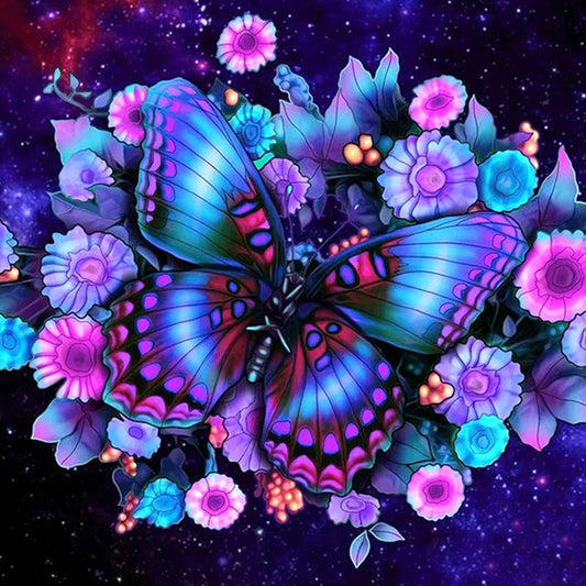 Purple Flower Butterfly - Full Round Drill Diamond Painting 40*40CM