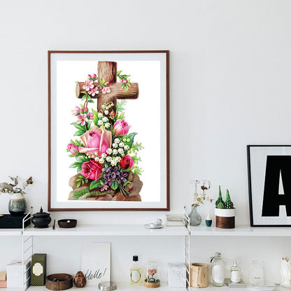 Flower Cross - Full Round Drill Diamond Painting 30*40CM