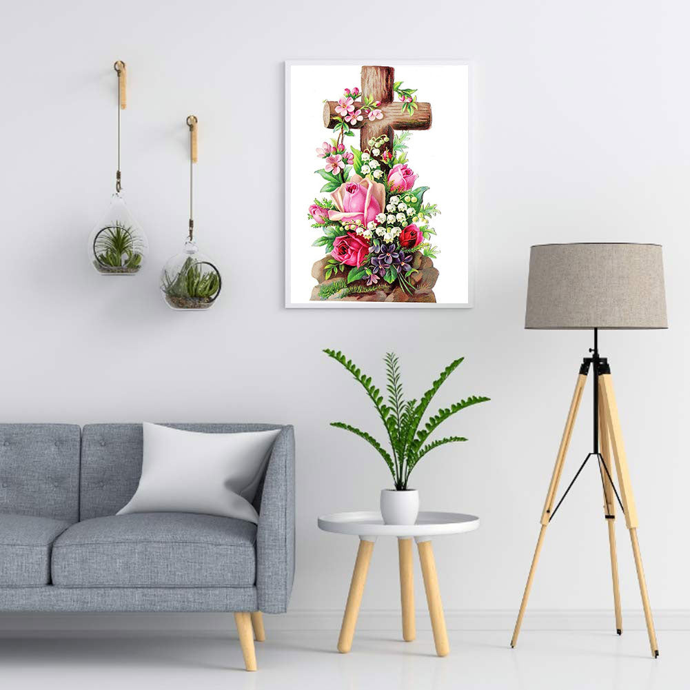 Flower Cross - Full Round Drill Diamond Painting 30*40CM