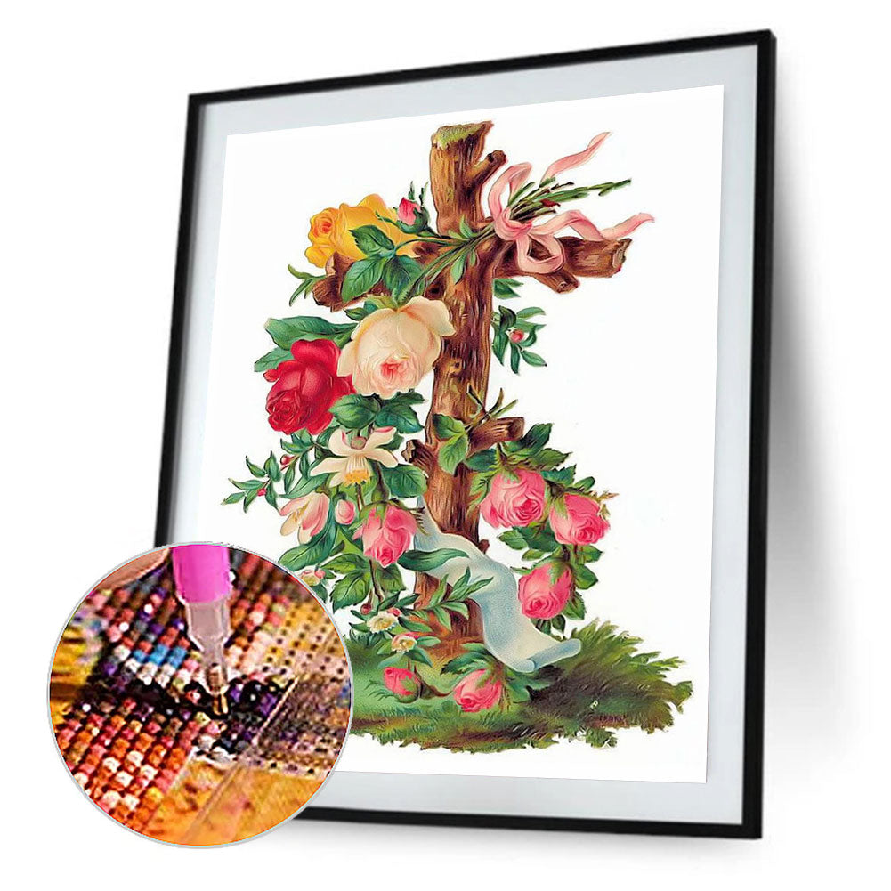 Flower Cross - Full Round Drill Diamond Painting 30*40CM