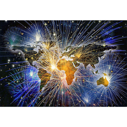 Fireworks World Map - Full Round Drill Diamond Painting 50*30CM