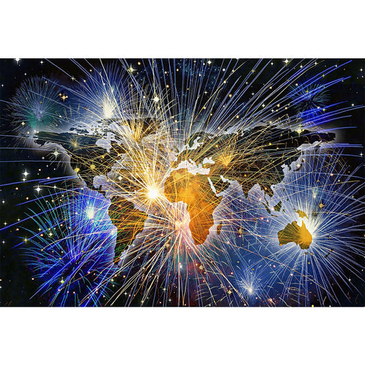 Fireworks World Map - Full Round Drill Diamond Painting 50*30CM
