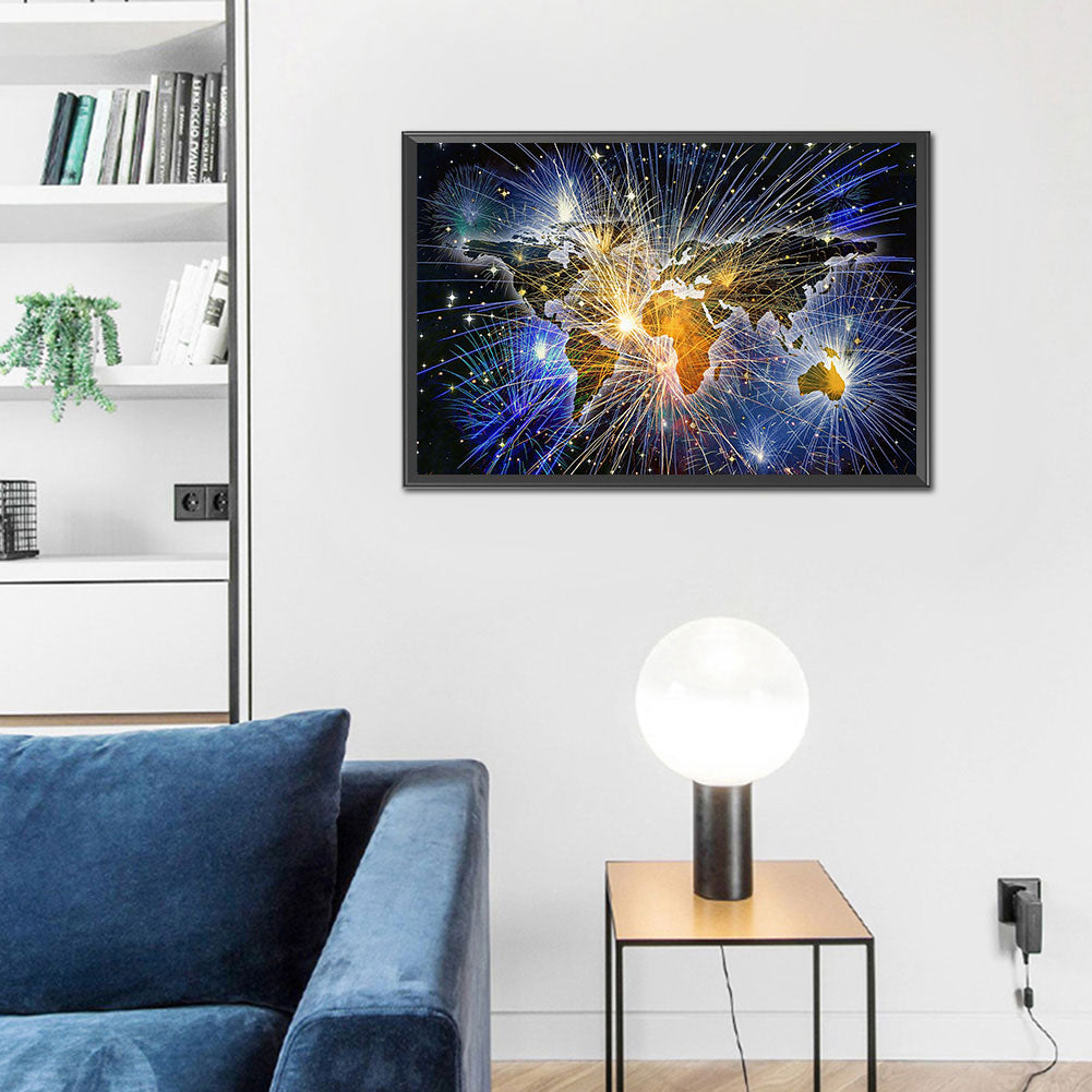 Fireworks World Map - Full Round Drill Diamond Painting 50*30CM