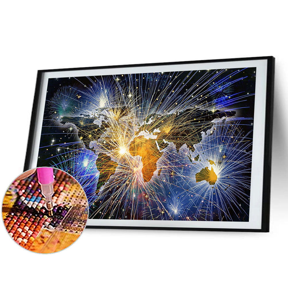 Fireworks World Map - Full Round Drill Diamond Painting 50*30CM
