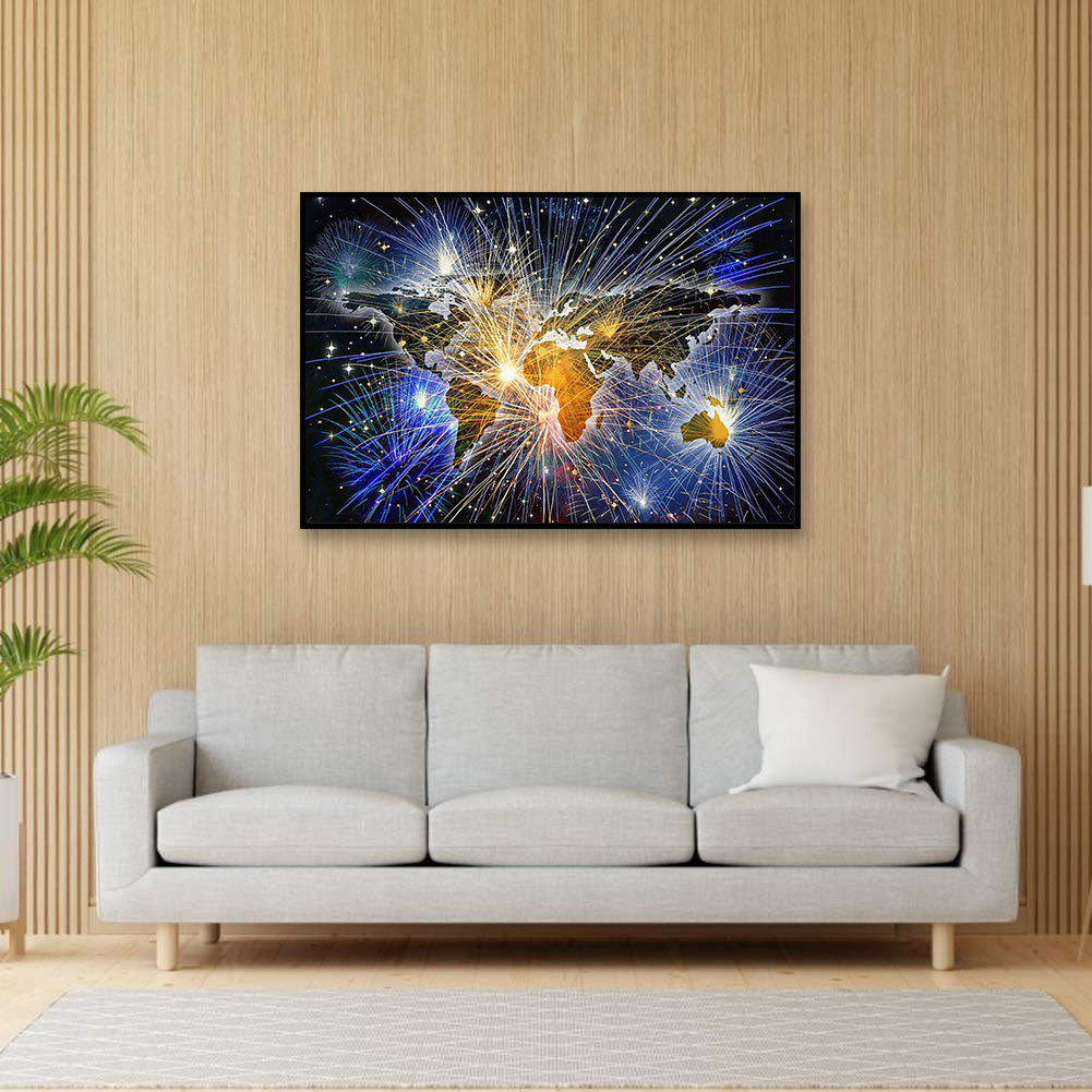 Fireworks World Map - Full Round Drill Diamond Painting 50*30CM