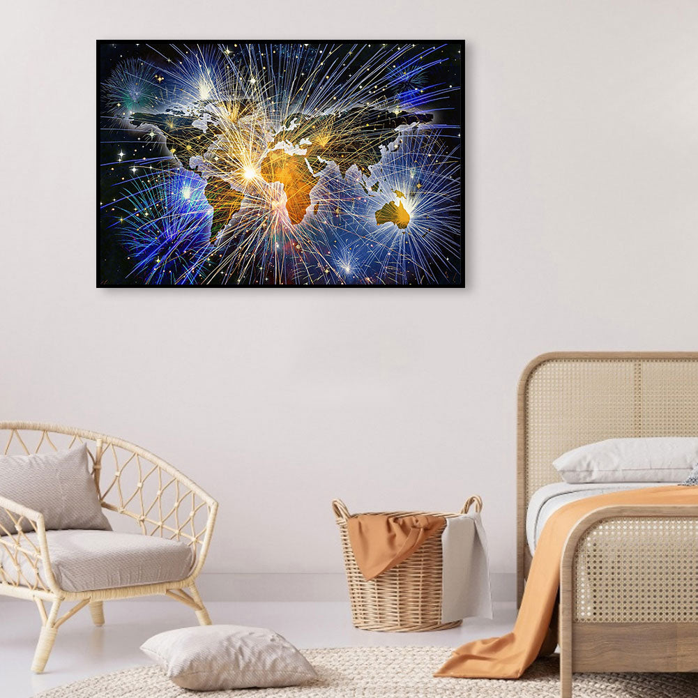 Fireworks World Map - Full Round Drill Diamond Painting 50*30CM